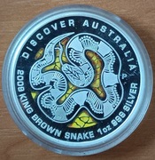 $1 Discover Australia 2009 KING BROWN SNAKE Perth Dreaming 1oz Pure SILVER