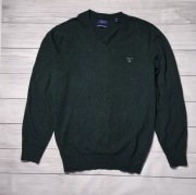 GANT EXTRA FINE LAMBSWOOL SWETEREK MĘSKI V-NECK W SEREK LOGO PREMIUM