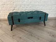 Stylowa Ławka/Pufa w Stylu Vintage – Niebieska Tapicerka z Elementami Kufra