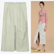 ZARA STUDIO COLLECTION spódnica ze skóry i jedwabiu, jasnozielona, XS/S