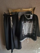 Komplet damski dresowy czarny/panterka typ masełko szerokie nogawki