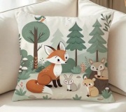 Poszewka na poduszkę dla dzieci, las, lisek i przyjaciele, 45x45cm