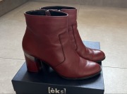 Botki ze skóry ocieplane, skórzane firmy Eks 40-41, bordowe