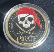 Piracka kolekcjonerska moneta pokryta złotem -  skarby pirata