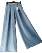 Wide leg włoskie letnie spodnie szeroka nogawka L XL long niebieski jeans