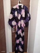 Japońska yukata kimono letnie czarne kwiaty bawełna cosplay nowa