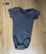 Granatowe body z krótkim rękawem w paski, H&M, r. 86 (12-18 m-czy)