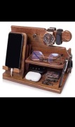 ORGANIZER NA BIURKO DREWNIANA PODSTAWKA NA TELEFON UCHWYT ZEGAREK PREZENT