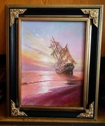 "ŚWIT NAD BRZEGIEM MORZA"-OBRAZ OLEJNY NA PŁÓTNIE 48x38 