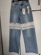 Jeansy Milas z koronką-wysoki stan S 