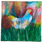 TĘCZOWY KOGUT Prawdziwy obraz na płótnie 40x40, nie druk