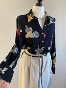 Przepiękna vintydżowa koszula damska 100% wiskoza kwiaty guziki jesień