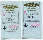 Bilet MPK Poznań - 0.19złr/1900zł oraz 0.38zł/3800zł 