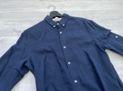 Koszula męska Bershka, rozmiar S, granatowa, len i bawełna, slim fit