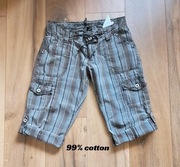 Bermudy szorty cargo alternative luźne kratka S 36 bawełna cotton 