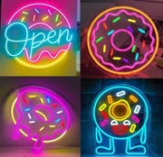 NEON DONUT SZYLD LED DONUTS PĄCZEK ŚWIETLNY LAMPKA USB NA OKNO ŚCIANĘ 