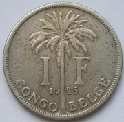 Kongo Belgijskie 1 frank 1925 - król Albert