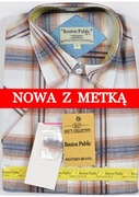 Koszula męska biała w kratkę na krótki rękaw kołnierzyk 41/42