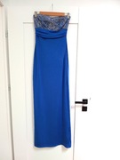 niebieska kobaltowa chabrowa dluga maxi sukienka elegancka cekiny 36 S