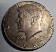 Moneta srebrna Liberty Kennedy 1/2 half  Dolara 1967 srebro 