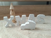 Napis XMAS Boże Narodzenie literki choinka gips ceramiczny na stół stolik