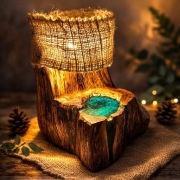 Lampa z pnia drzewa, rustykalna lampka nocna 