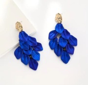 Kolczyki wiszące eleganckie Boho płatki niebieski chabrowy Biżuteria 