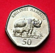 50 Szylingów  1996 r  - Tanzania  Nosorożce   stan  !!!   