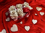 FlowerBox Róże ze wstążki na Walentynki Urodziny Dzień Kobiet 100%handmade 