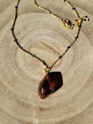 Elegancki Naszyjnik | Duży Bursztyn Bałtycki 27mm | Złocona Stal