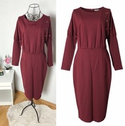 Elegancka SUKIENKA DAMSKA midi wizytowa bordowa XXL 44