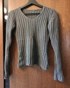 Szary sweter ażurowy splot na rękawach r. 36 / S