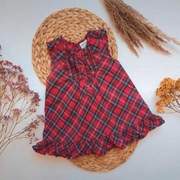 Sukienka KappAhl 80 czerwona w kratkę falbanki na guziki rozkloszowana 