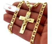 Gruby Męski Złoty Łańcuszek Gucci+Krzyż Srebrny 925 Prezent