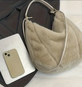 Włochata, Futrzana torebka damska Duża Shopperka Nowa Beżowa