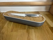 Chlebak z drewnianą pokrywką i nożem, jasnoszary Excellent Houseware