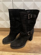 Quazi kozaki skórzane 39 czarne do połowy łydki