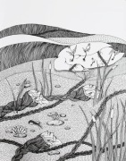 Rysunek "Rozlewisko", tusz na papierze A3, Trzy Siostry