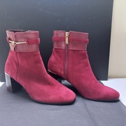 Tamaris 40 botki na słupku skórzane bordowe