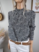 Bluzka czarna biały wzór geometryczny wiskoza S 36 Second Female scandi