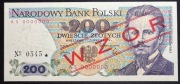 Banknot Polska Mały PRL 200 złotych 1979 r. Seria AS WZÓR Stan I UNC