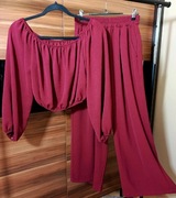 Komplet bluzka hiszpanka szerokie spodnie burgundowy.