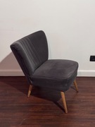 fotel klubowy welurowy ciemny szary lata 60, super wygodny