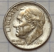 0860 USA 10 centów DIME 1957 srebro  ładna 