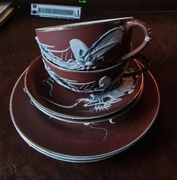 Mniejszy kolekcjonerski japoński zestaw herbaciany Dragonware Moriage
