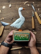 Gęś gąska ptak rzeźba drewno  prezent ozdoba folklor sztuka ludowa 