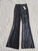 Czarne skórzane spodnie flare, wysoki stan, nowe 