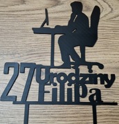 Toper na tort komputer, do personalizacji wiek oraz imię