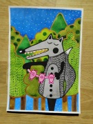 Wilk i trzy świnki akwarela a4