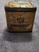 Stara metalowa puszka po herbacie marki W. Wissotzky Tea